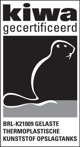 Kiwa gecertificeerd, BRL-K21009 voor gelaste thermoplastische kunststof opslagtanks, onder certificaat K75659/04